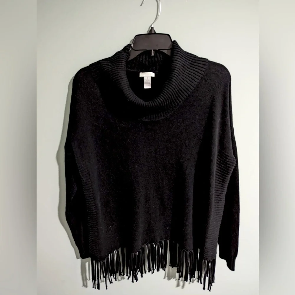 Chico’s black fringe cowl neck sweater - Picture 1 of 3